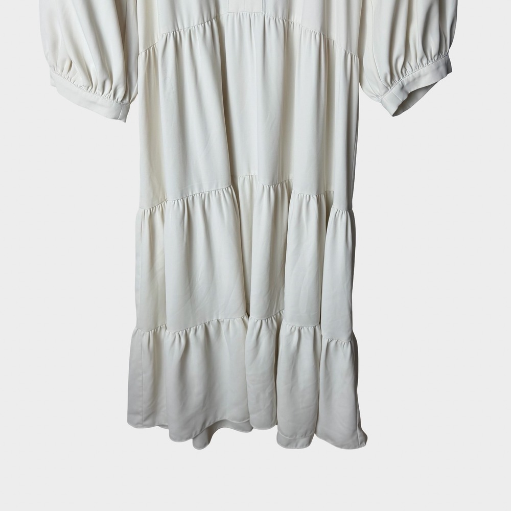 Amanda Uprichard Ivory Tiered Midi Dress Ruffle Neck Size S Coastal Minimalist - Picture 6 of 12